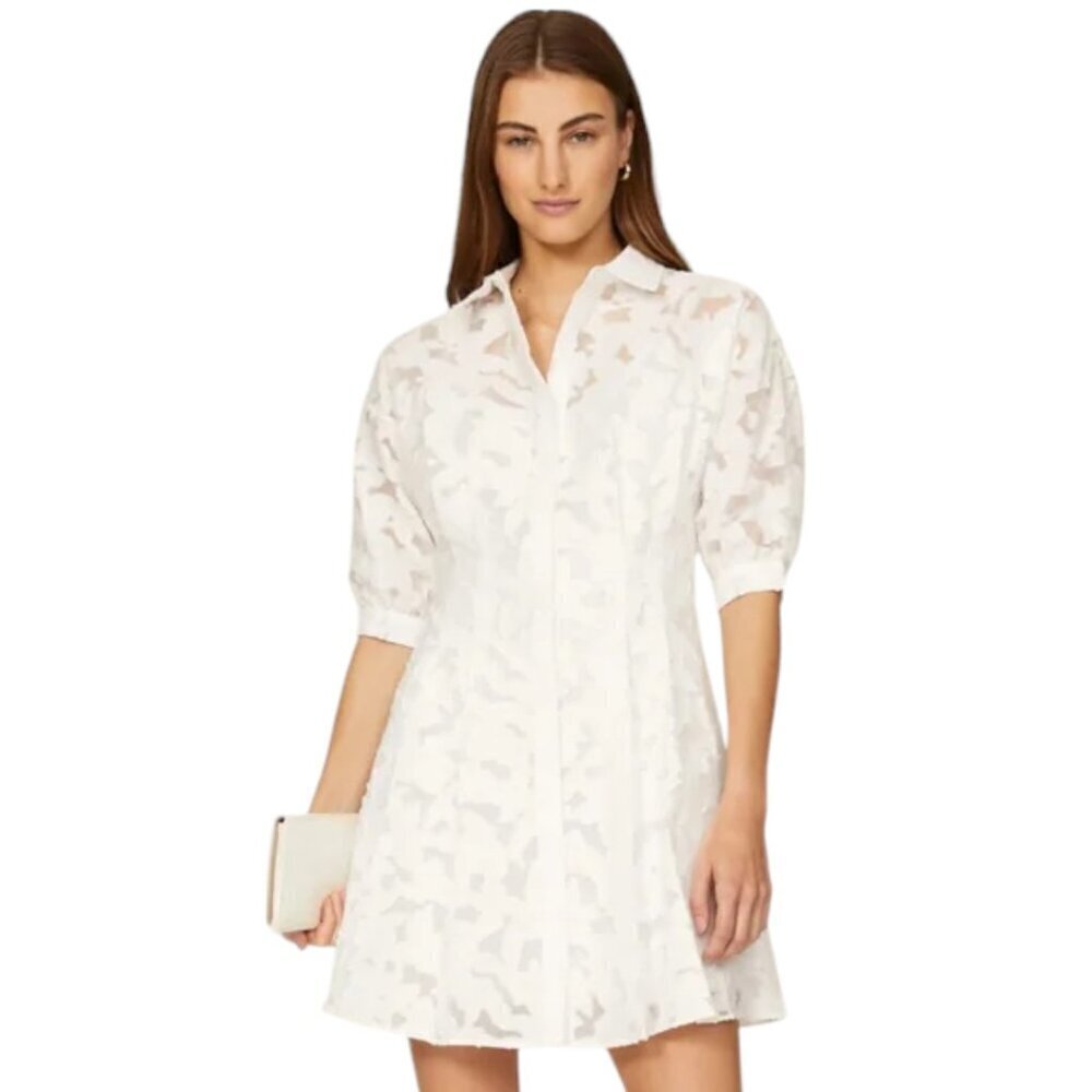 Club Monaco White Burnout Button Front Short Sleeve Dress